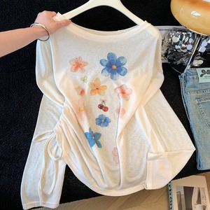 Nouveauté Été 2026 – Haut Cache-Cœur Transparent à Manches Longues et Fronces, Imprimé Floral Aquarelle, <span class=keywords><strong>Blanc</strong></span> Cassé, pour <span class=keywords><strong>Femme</strong></span> – Vente en Gros - Product Image 3