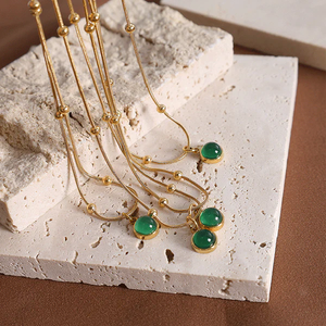 Vintage Style 18K <b>Gold</b> Plated Round Titanium Steel Pendant <b>Necklace</b> with Natural Imitation <b>Pearl</b> Inlay on a Rope Chain - Product Image 2