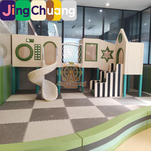 Aire de jeux intérieure pour enfants et bébés, centre d'éveil, espace parent-enfant, avec toboggan doré, éléments modulables souples et structure en <span class=keywords><strong>bois</strong></span> pour l'entraînement sensoriel - Product Image 2