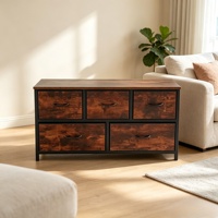 Commode moderne écologique en tissu non tissé avec cadre métallique et plateau en bois pour chambre, chambre d'enfant, salon, entrée et rangement