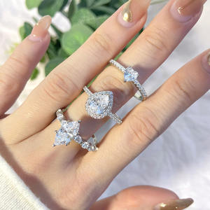 Cincin FOXI Perak Sterling 925 Bentuk Halo Oval Pear Tear Drop, Cincin Janji/Tunangan untuk Wanita, Perak Pear dengan CZ 5A - Product Image 4