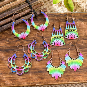 Bohemia Alloy <b>Drop</b> Earrings Colorful Gradient Flower Leaf Pattern Women's Party Jewelry Antique <b>Bronze</b> Plated - Product Image 4
