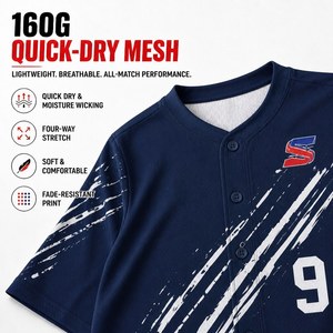 Maillot de baseball personnalisé en gros, impression à effet pinceau, séchage rapide, respirant, boutonné, en polyester, uniforme d'équipe par sublimation - Product Image 2