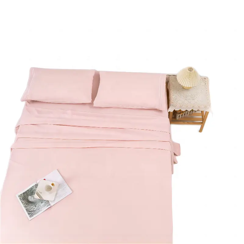 कस्टम घर वस्त्र लक्जरी नरम और आरामदायक फ्लैट सज्जित चादर Bedsheet 4-टुकड़े बिस्तर शीट सेट बिस्तर सेट