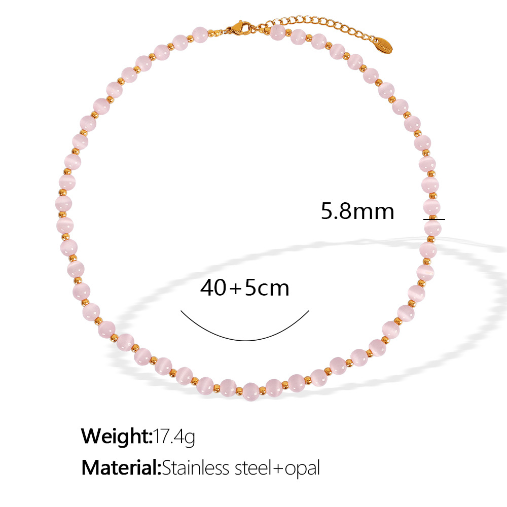 XL181 Pink Cat's Eye Gold Necklace