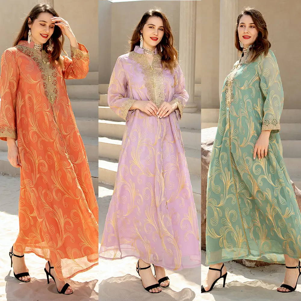 Árabe Marruecos musulmán vestido Abaya mujeres Ramadán gasa Abayas Dubai Turquía Islam Kaftan Longue Musulmane Vestidos Largos