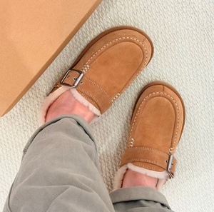 Adjustable buckle back strap suede <b>clogs</b> thick plush inner lining anti slip sole warm winter <b>mule</b> uggs boots for women - Product Image 5
