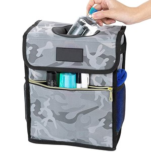 <span class=keywords><strong>Poubelle</strong></span> de voiture pliable personnalisée de 2,7 gallons avec couvercle anti-fuite, poches de rangement, organisateur de <span class=keywords><strong>coffre</strong></span> pliable, noir camouflage - Product Image 1