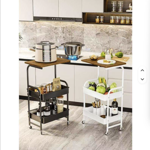 3-Tier Rolling <b>Cart</b> with Table Top Metal <b>Storage</b> <b>Cart</b> Utility Organizer with Wooden Tray Lockable Casters for salon beauty shop - Product Image 3