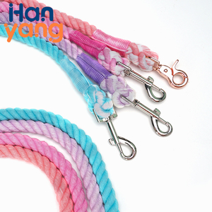 Hanyang personalizado hecho a mano perro collares correas OEM venta al por mayor personalizado trenzado cuero gradiente algodón anudado cuerda Nylon - Product Image 4