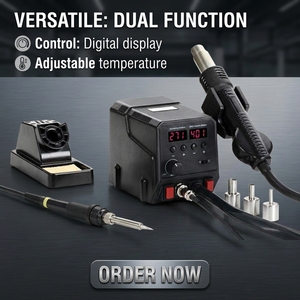 Température réglable 200-480 ° Station de soudage SMD 2 en 1 C 60W avec <span class=keywords><strong>fer</strong></span> à <span class=keywords><strong>souder</strong></span> et pistolet à air chaud 300W pour atelier de réparation - Product Image 1