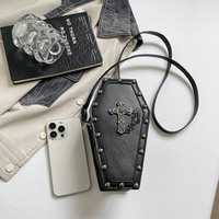 Bolso Bandolera Gótico con Remaches y Diseño de Ataúd, 2 Estilos: Calavera y Cadena Cruzada, Mini Bolso de Hombro de PU, Estilo Y2K Alternativo, Bolso para Teléfono de Halloween para Mujer