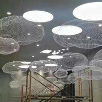 Lustre Nuage Moderne Personnalisé en Maille Métallique, Installation Artistique Créative en Fil de Fer pour Hall d'Hôtel, Centre Commercial, Atrium, Décoration de Plafond Lumineuse