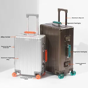 <span class=keywords><strong>Maleta</strong></span> Moderna de Aluminio 2026, <span class=keywords><strong>Maleta</strong></span> de Viaje con Ruedas y Contraseña, de 20-28 Pulgadas, Gran Capacidad, <span class=keywords><strong>Asa</strong></span> de Cuero, para Viajes de Negocios y Ocio - Product Image 2