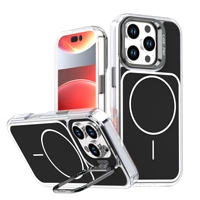 Étui de téléphone magnétique transparent avec béquille pour appareil photo, protection intégrale antichoc 360°, coque robuste pour iPhone 16 Pro