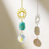 Attrape-soleil en cristal naturel brut irrégulier, motif œil protecteur soleil doré, pour jardin et fenêtre