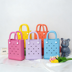 Borsa a tracolla da spiaggia impermeabile in EVA alla moda, fatta a mano, con fiocco decorativo, a doppio strato, a due aperture, a forma quadrata, da donna - Product Image 1