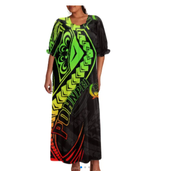OEM quần áo nhà sản xuất làm cho thương hiệu riêng tùy chỉnh thiết kế trang phục dịch vụ chất lượng cao may mặc phụ nữ ăn mặc giản dị Polynesian Dress