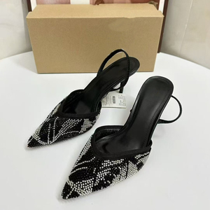 ZA 2025 Nouvelles sandales d'été à talons aiguilles élégantes et stylées pour femmes, en maille brillante ornée de strass, à bout pointu - Product Image 4