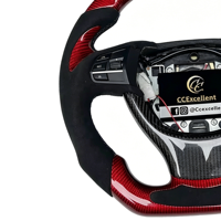 Volante Deportivo Personalizado CCExcellent en Fibra de Carbono Roja y Negra con Empuñaduras de Cuero para BMW Serie 5 F10 F15 F18 M5
