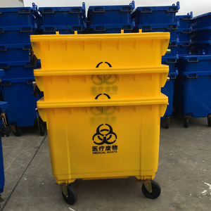Poubelle en plastique de grande capacité 660L, camion à ordures extérieur à poussée manuelle avec couvercle, véhicule de voirie et de recyclage à quatre roues - Product Image 2