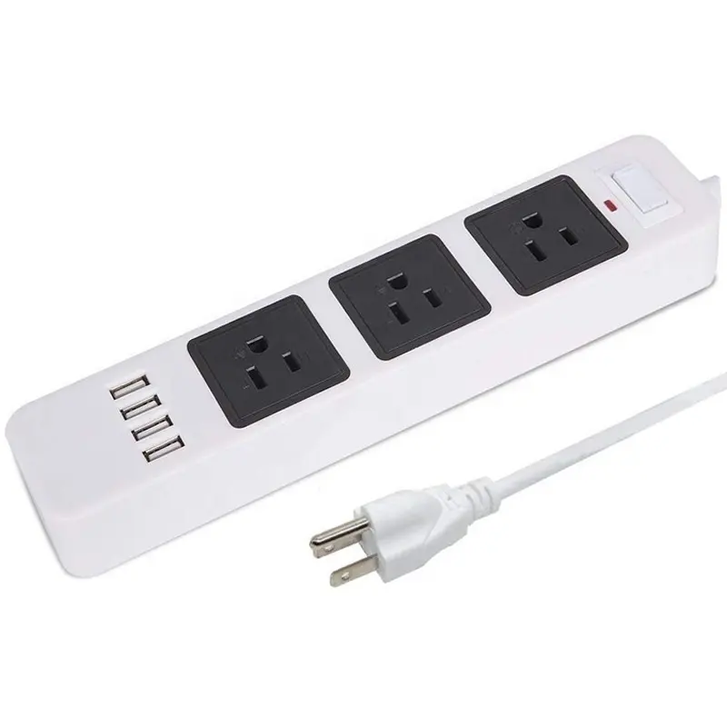 4 개의 USB 충전 포트 및 케이블이 있는 스마트 멀티 콘센트 전원 스트립, 국제 무역용 미국 표준 전원 스트립