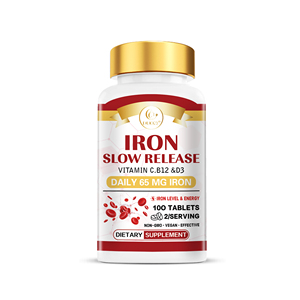 Comprimés de fer à libération lente DUOZI, 100 unités, 65 mg, complément alimentaire quotidien avec vitamines C, B12, D3, non-OGM, végétalien - Product Image 4