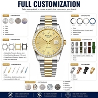 Montre de plongée automatique de luxe OEM ODM avec lunette sertie de diamants, or 40 mm, montres mécaniques serties de diamants, boîtier en acier inoxydable, bracelet