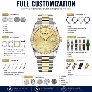 Montre de plongée automatique de luxe OEM ODM avec lunette sertie de diamants, or 40 mm, montres mécaniques serties de diamants, boîtier en acier inoxydable, bracelet - Product Image 2