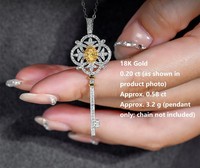 Pendentif Clé en Or Blanc 18 carats avec Diamant Jaune, Pavé de Petits Diamants ; Style Princesse, Frais et Élégant, Touche Aristocratique IG & TikTok