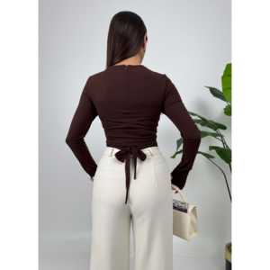 ชุดบอดี้สูทไหมพรมแขนยาวรัดรูปสีดำสำหรับผู้หญิง รุ่น 2059 Tie-Up Sandy - Product Image 4