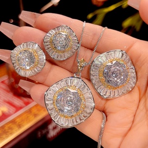 Eco-friendly Copper Gold Plated 14-10MM White Zircon Necklace <b>Earrings</b> Ring Jewelry <b>Sets</b> for Wedding for Romantic Bridal Style - Product Image 3