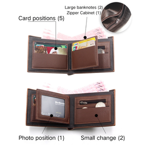 Dompet Pria Kulit PU Berkualitas Tinggi, Murah, Tipis, Model Pendek Klasik Warna Cokelat, Cocok untuk Hadiah - Product Image 3