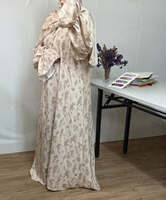 Abaya de prière modeste R-873 Dubaï, élégante, respirante, en mousseline, longueur cheville, manches longues, coupe ample, motif floral, Ramadan Aïd