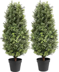 Topiary ประดิษฐ์ Boxwood ต้นไม้เทียมพุ่มไม้ตกแต่งบ้านสําหรับในร่มและกลางแจ้งประดิษฐ์สีเขียวชุด 35 นิ้ว