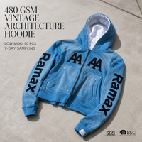 Sweat à capuche zippé RAMAX 480GSM gris délavé imprimé éclairs, style urbain vieilli, streetwear homme automne Y2K, écoresponsable, personnalisable OEM ODM