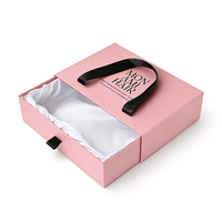 Boîte d'emballage personnalisée pour perruques, style tiroir - Boîte cadeau rigide rose avec poignée en satin et ruban pour extensions de cheveux