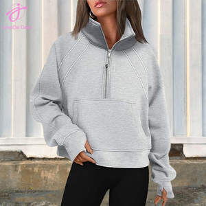 Loveda Custom Logo Hoodie Vendors Hot Selling <strong>Women</strong> <strong>Half</strong> <strong>Zip</strong> Cropped Stand Collar Thumb Hole Fleece <strong>Sweatshirt</strong> - Product Image 4