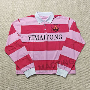 Benutzer definierte Streetwear Männer Vintage Stickerei Druck Polos Shirts Übergroße Boxy Langarm Button-up Rugby Polo Shirts - Product Image 1