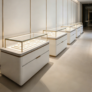High End Luxury White Gold Customizable Size Glass Showcase Jewelry Display <b>Cabinet</b> LED Lighting <b>Lockable</b> Heavy Duty Design - Product Image 1
