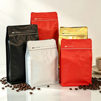 Sachet de café mat à fond plat avec trou de suspension, refermable à fermeture éclair, en aluminium, pour grains de café torréfiés - En stock
