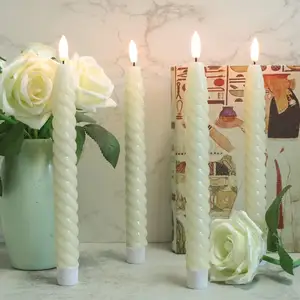 Flameless Taper Candles Flickering With 10-Key Remote Battery Operated 3D Real Flame Wick LED Spiral Window Candle 6 Pack Wax