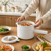 Casserole électrique portable antiadhésive de 20 cm, multifonctionnelle, deux réglages de chaleur, longue poignée, pour un usage quotidien familial