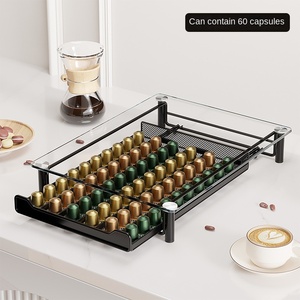 Estante de almacenamiento de cápsulas <span class=keywords><strong>Nespresso</strong></span> de vidrio de alta calidad, <span class=keywords><strong>caja</strong></span> de soporte de almacenamiento de cápsulas de café estilo cajón de acero al carbono - Product Image 3