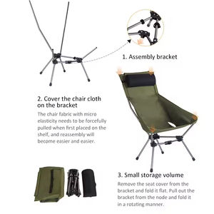 Silla de Camping plegable portátil para exteriores personalizada, silla de Luna plegable de respaldo alto resistente con cinturón de almacenamiento - Product Image 4