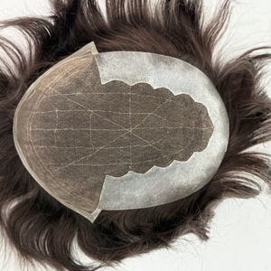 Prótesis Capilar de Encaje Francés Blanqueado con Frente de PU para <span class=keywords><strong>Hombre</strong></span>, Venta al por Mayor, Sistema Capilar Personalizado Q6 para Pérdida de Cabello, Cabello Gris - Product Image 1