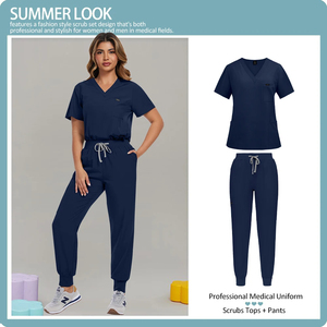 ชุดเสื้อกางเกงวิ่งขาสั้นคอวีแฟชั่นชุดสองชิ้นยางยืดแห้งเร็วชุดสครับทางการแพทย์สำหรับเครื่องแบบพยาบาลสัตวแพทย์ - Product Image 3