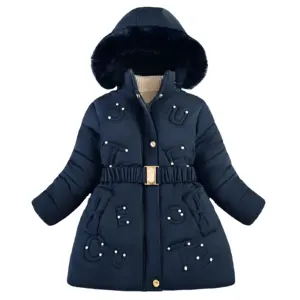Dengan mantel lembut dan tebal gadis bulu besar kerah jaket berkerudung pola panjang mantel berkerudung anak-anak turun katun pakaian musim dingin
