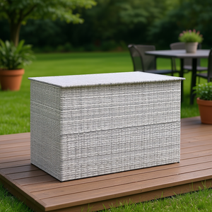 Caja de Almacenamiento para Patio de Poliratán Gris Claro, 59.1x39.4x39.4, Resistente al Agua, Rectangular, para Exteriores - Product Image 2