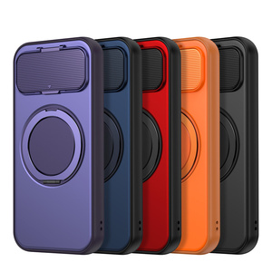 เคสโทรศัพท์แบบมีกรอบกล้องด้านแมตต์ พร้อมที่ยึดแม่เหล็ก สำหรับ iPhone 17 16 15 14 Pro Max  ฝาหลังแบบพับได้ ป้องกันเลนส์ พร้อมวงแหวน - Product Image 1